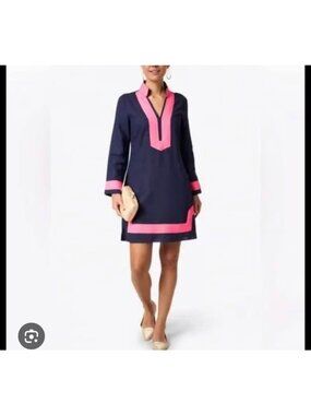 Sail to Sable 100% linen navy blue long sleeve dress - XS